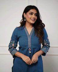 Heavy cotton exquisite sequence & thread embroidery work kurti set - Eraya