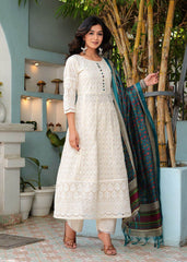 Pure lucknowi chikankari anarkali kurta with chanderi digital print dupatta - Eraya