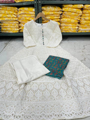 Pure lucknowi chikankari anarkali kurta with chanderi digital print dupatta - Eraya