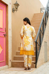 Elegance of maslin: A modernized digital printed and lace work co-ord set - Eraya