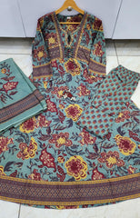 Beautiful mul cotton designer front anarkali set