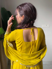 Haldi special mustard anarkali gown and dupatta (set of 2)