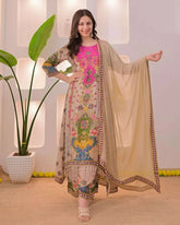 Noor-e-mahal golden beige festive suit (set of 3)