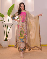 Noor-e-mahal golden beige festive suit (set of 3)