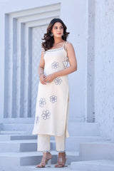 Brezzy floral work cotton cut-sleeves kurti (set of 2)