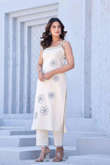 Brezzy floral work cotton cut-sleeves kurti (set of 2) Eraya