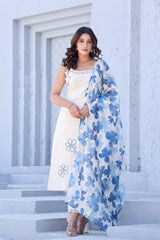 Brezzy floral work cotton cut-sleeves kurti (set of 2)