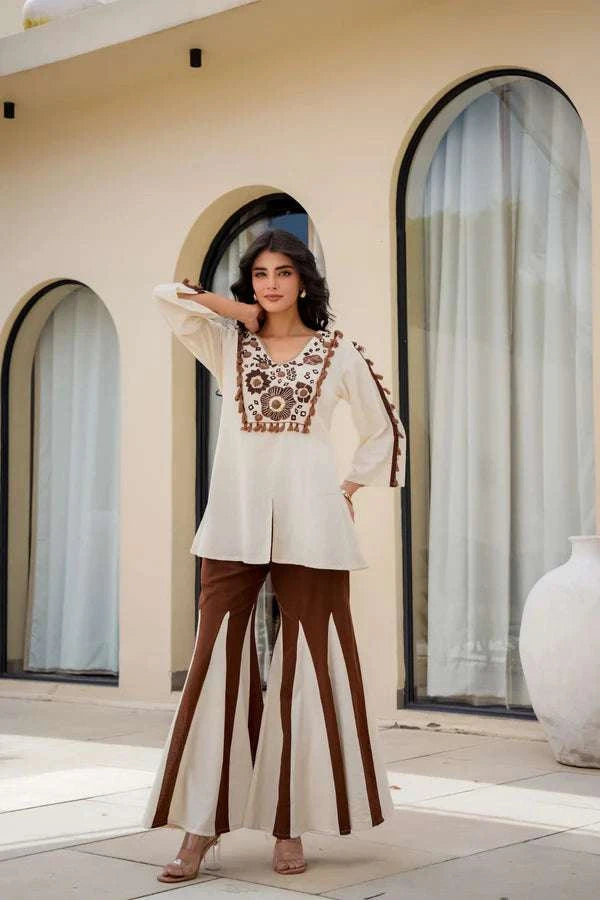 Cotton Co-ord Set with Embroidered Top and Palazzo Pants Eraya