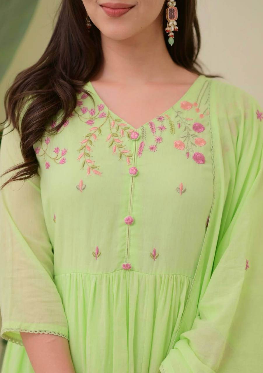 Pure mul cotton A-line three piece suit set - Eraya