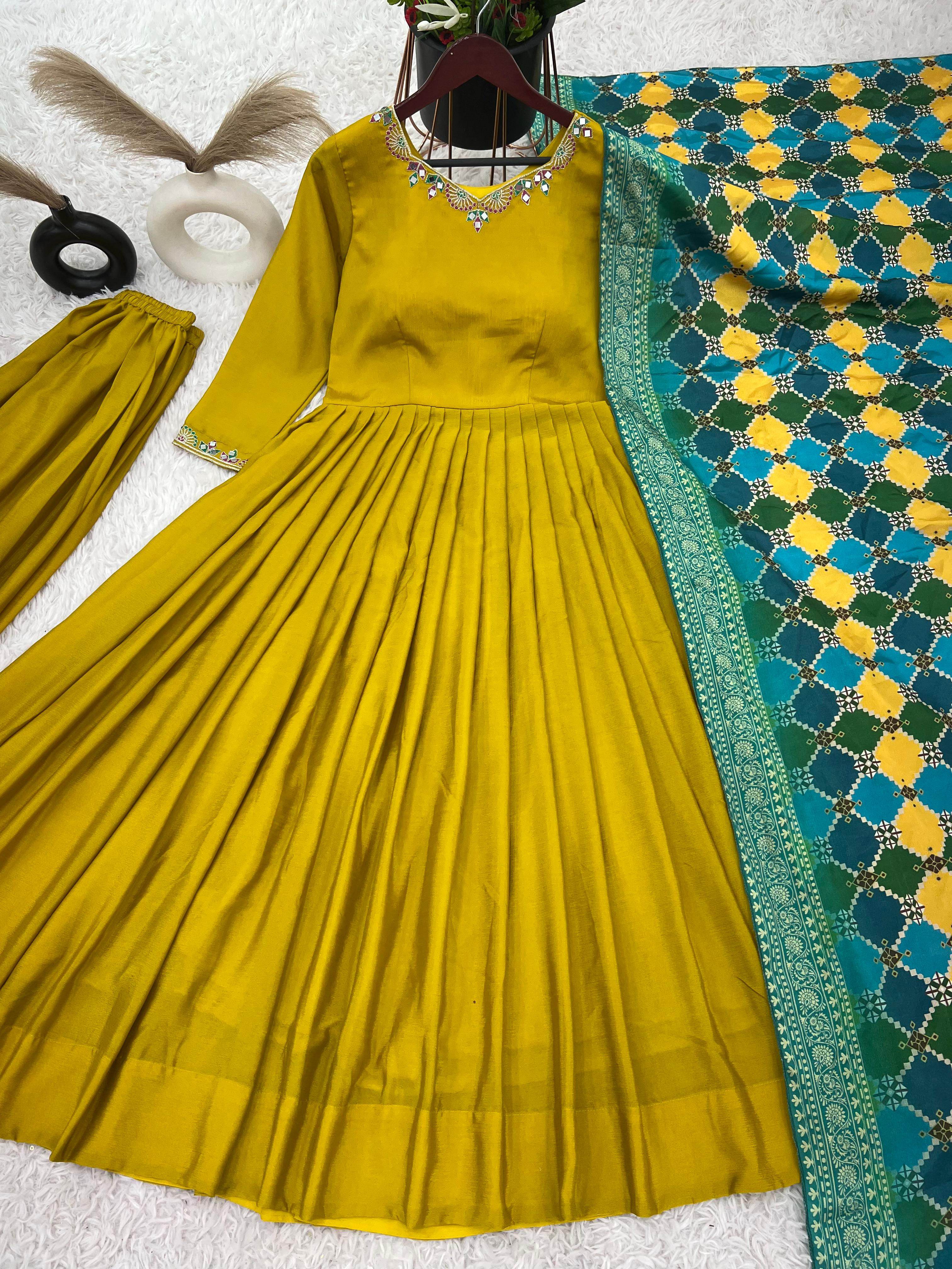 Designer wedding special flared chinon anarkali set - Eraya