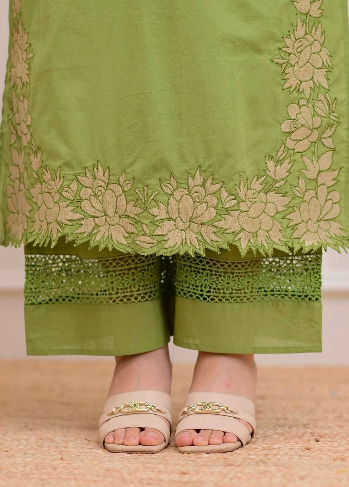 Ruchira A-line cotton embroidered suit (set of 3)