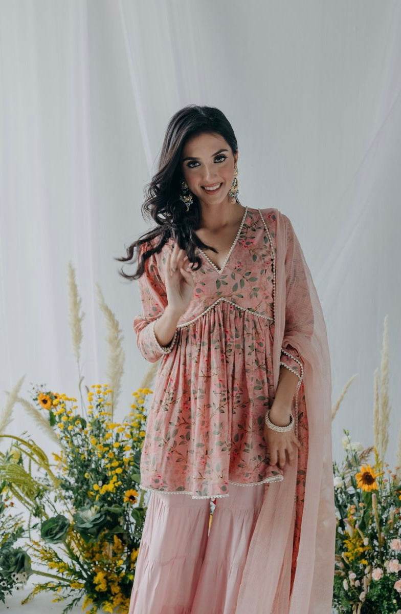 Floral printed nyla cotton sharara - Eraya