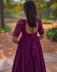 Royal magenta: Mirror work anarkali-plazo (set of 2)