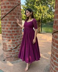 Royal magenta: Mirror work anarkali-plazo (set of 2)