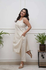 Mirror work cotton cut sleeves dori style co-ord set