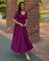 Royal magenta: Mirror work anarkali-plazo (set of 2)