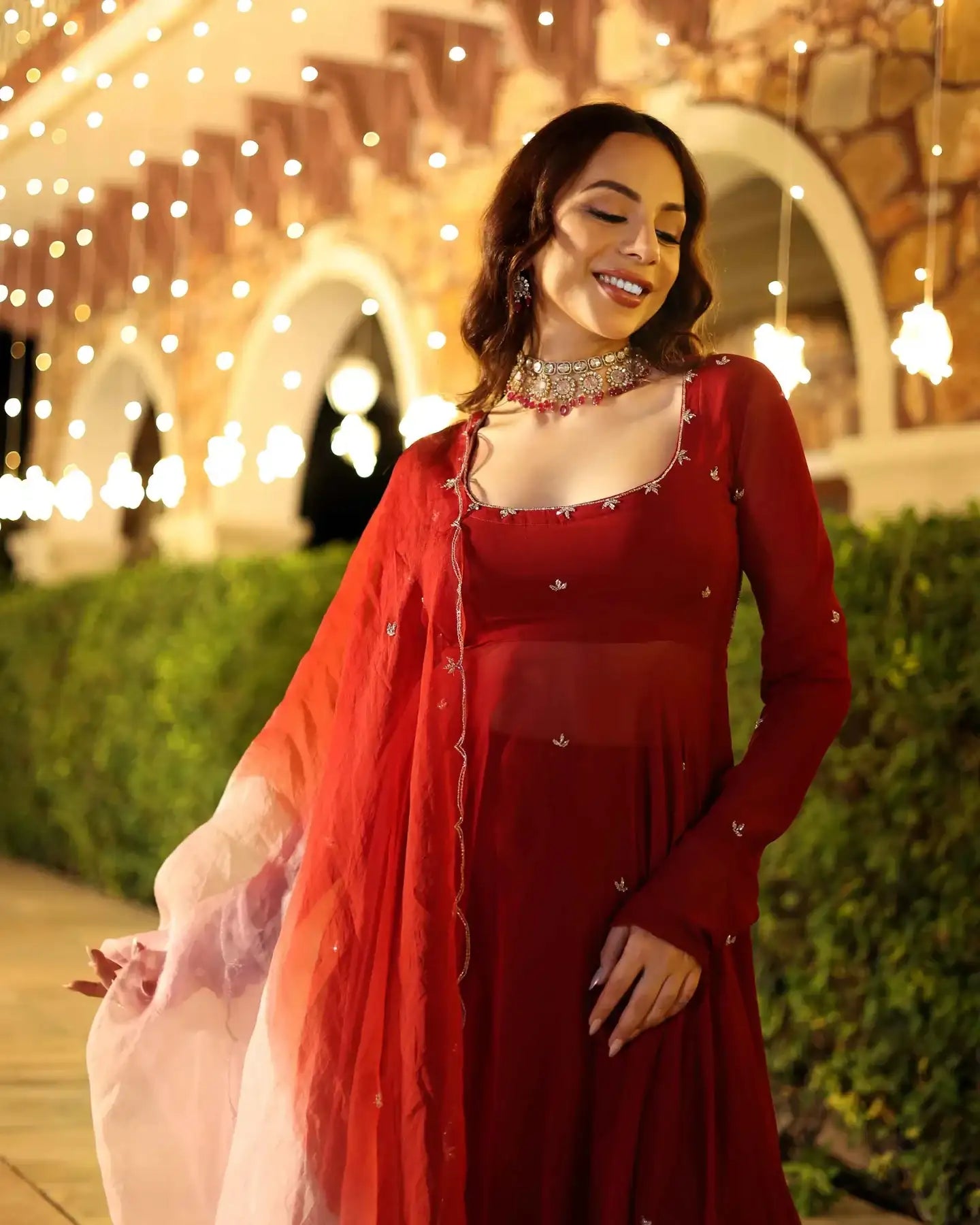 Rustika maroon embroidered georgette suit (set of 3)