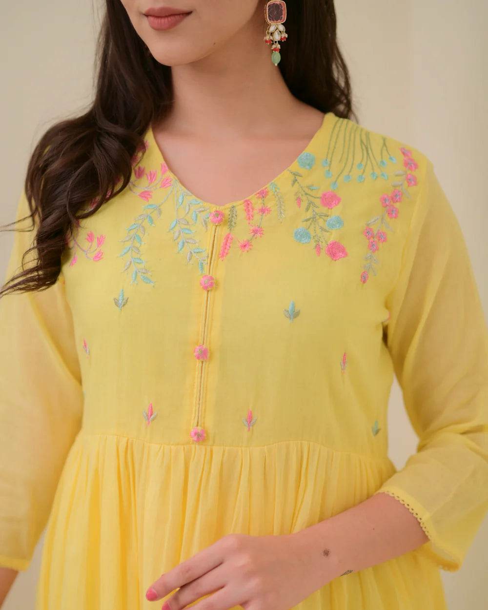 Pure mul cotton A-line three piece suit set - Eraya