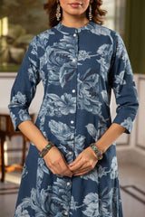 Tarini Indigo Bloom A-Line Kurta (set of 2)