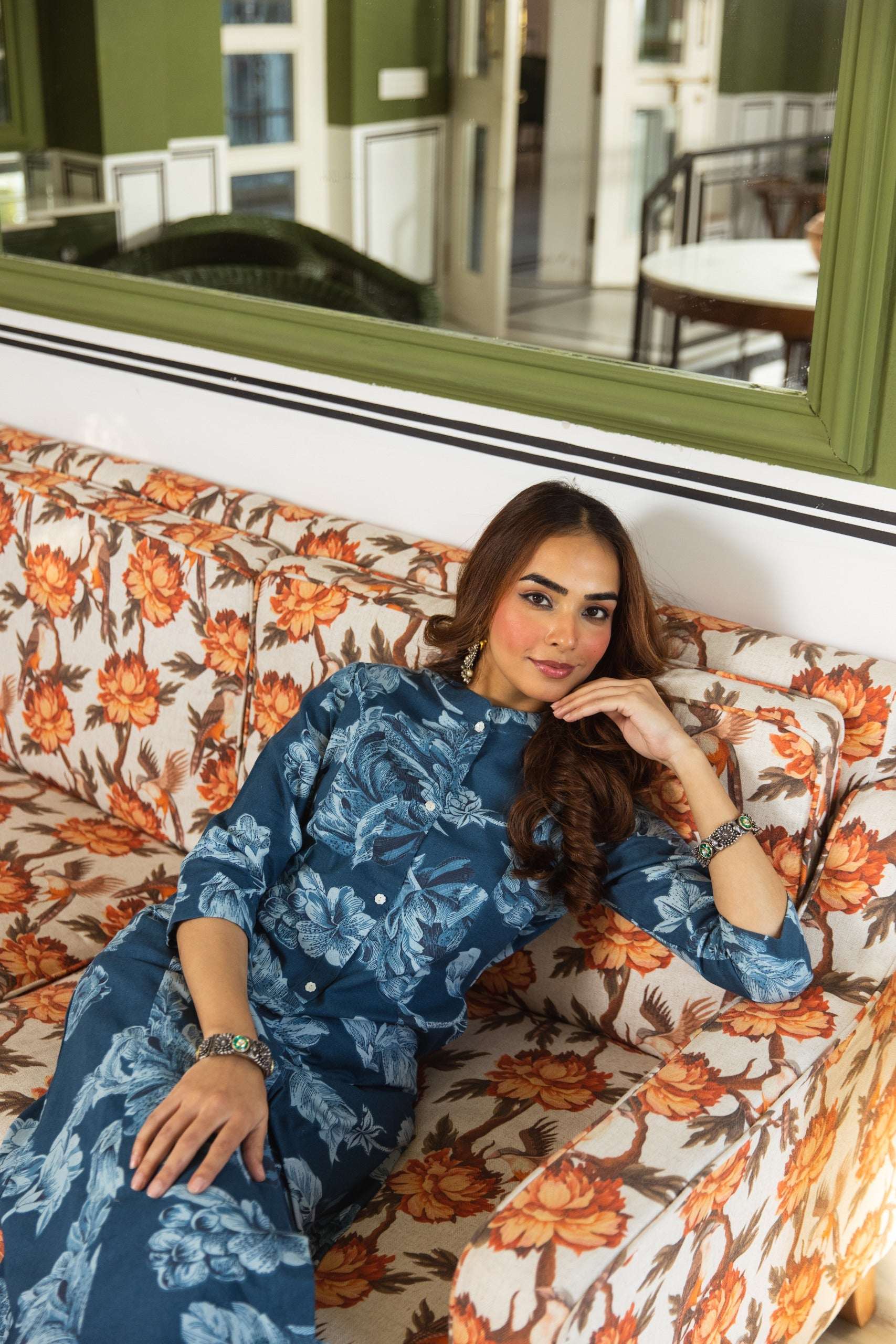 Tarini Indigo Bloom A-Line Kurta (set of 2)