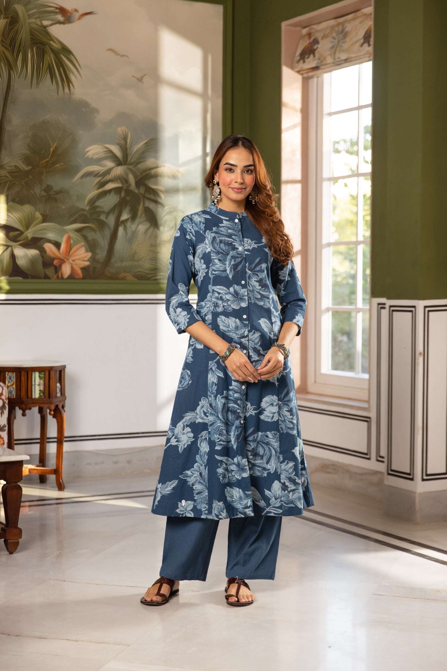 Tarini Indigo Bloom A-Line Kurta (set of 2)