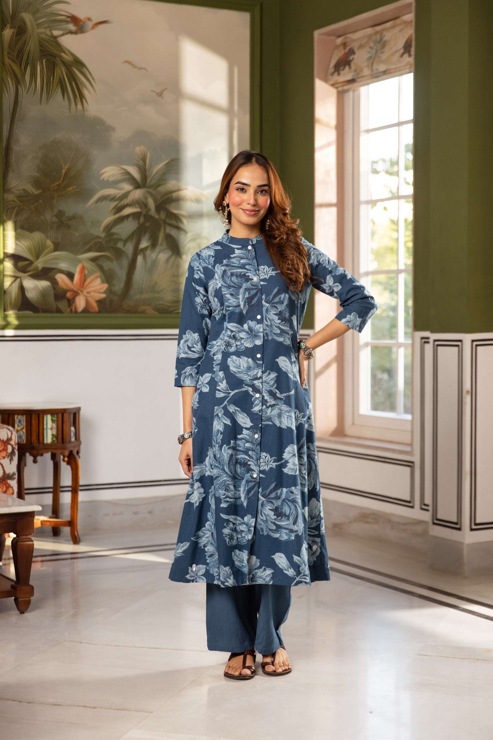 Tarini Indigo Bloom A-Line Kurta (set of 2)