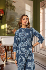 Tarini Indigo Bloom A-Line Kurta (set of 2)