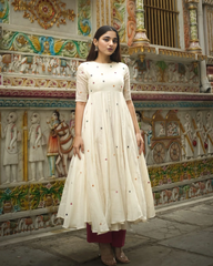 Elegant cotton embroidered anarkali kurti (set of 2)