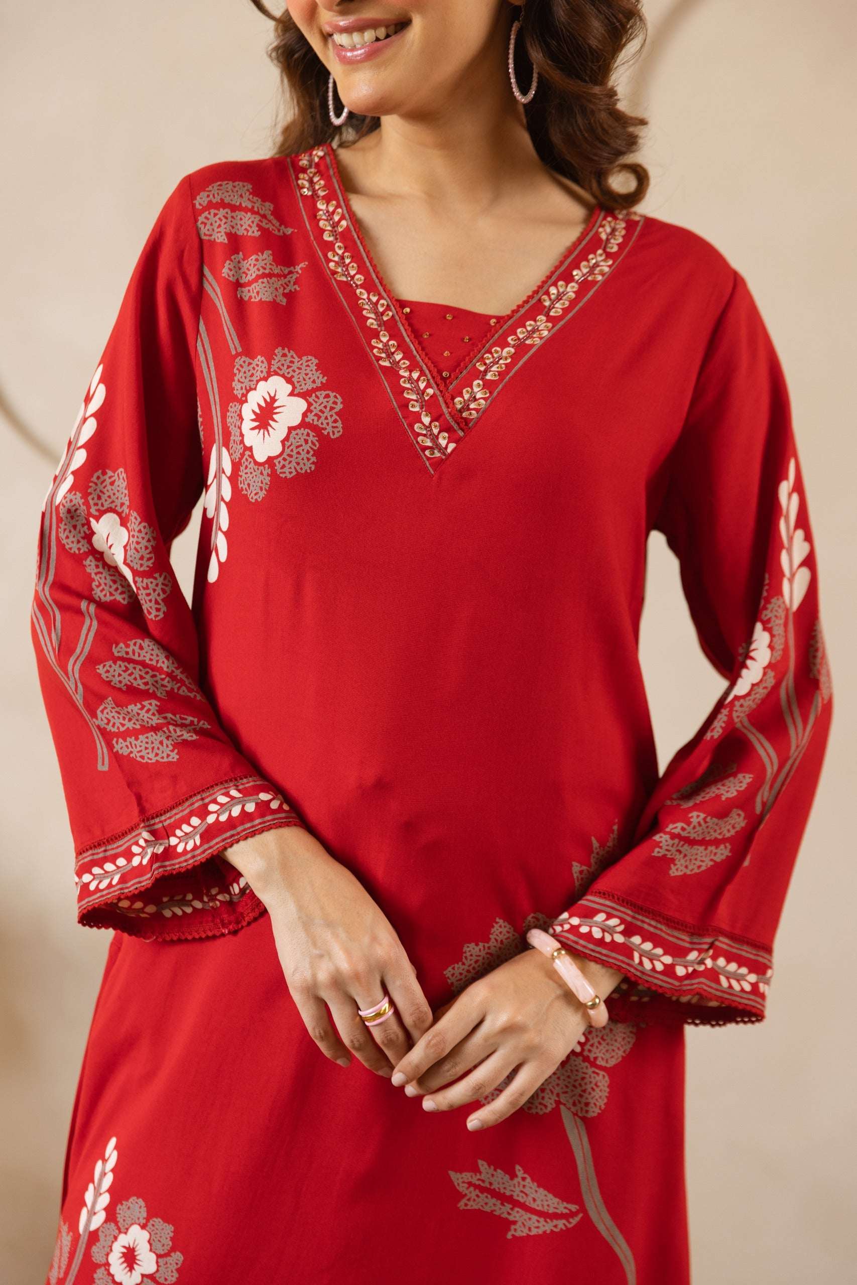 Tarini Midnight Red Floral Aura Kurta (set of 2)