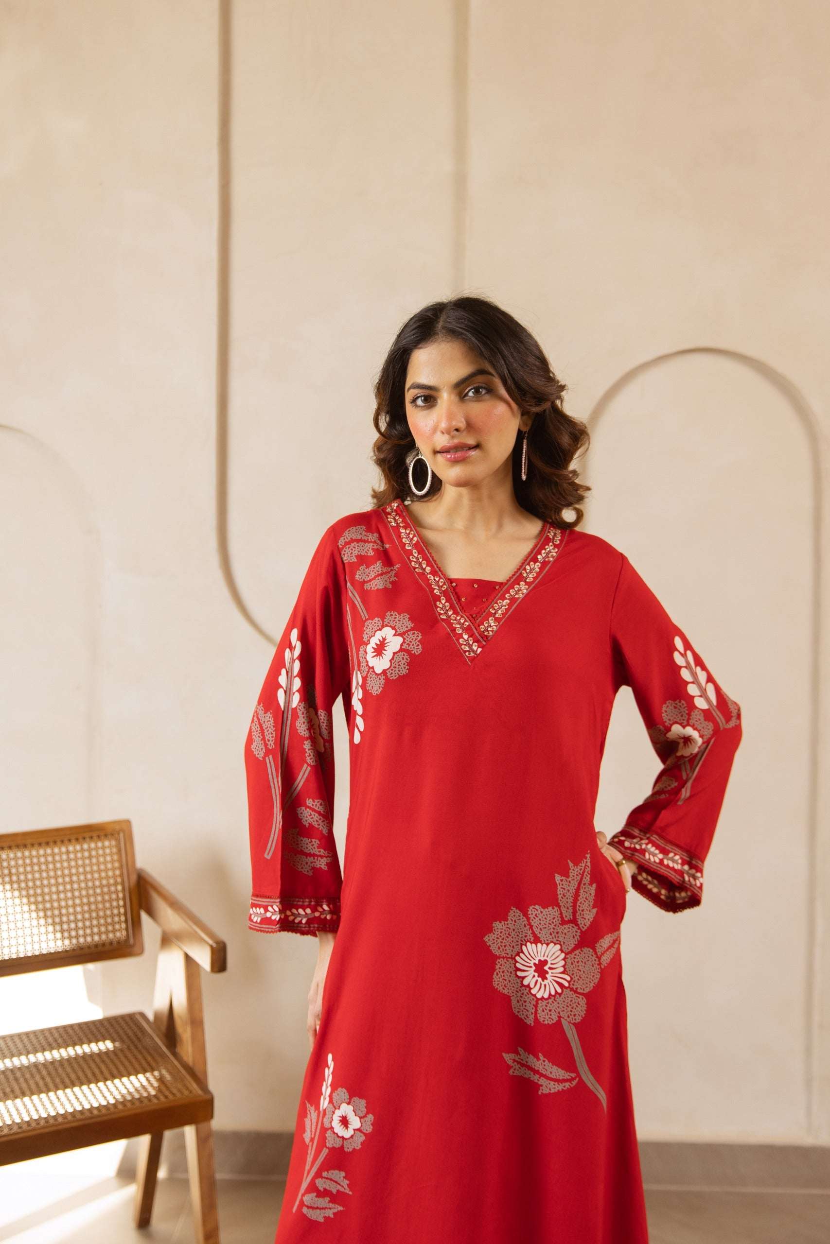 Tarini Midnight Red Floral Aura Kurta (set of 2)