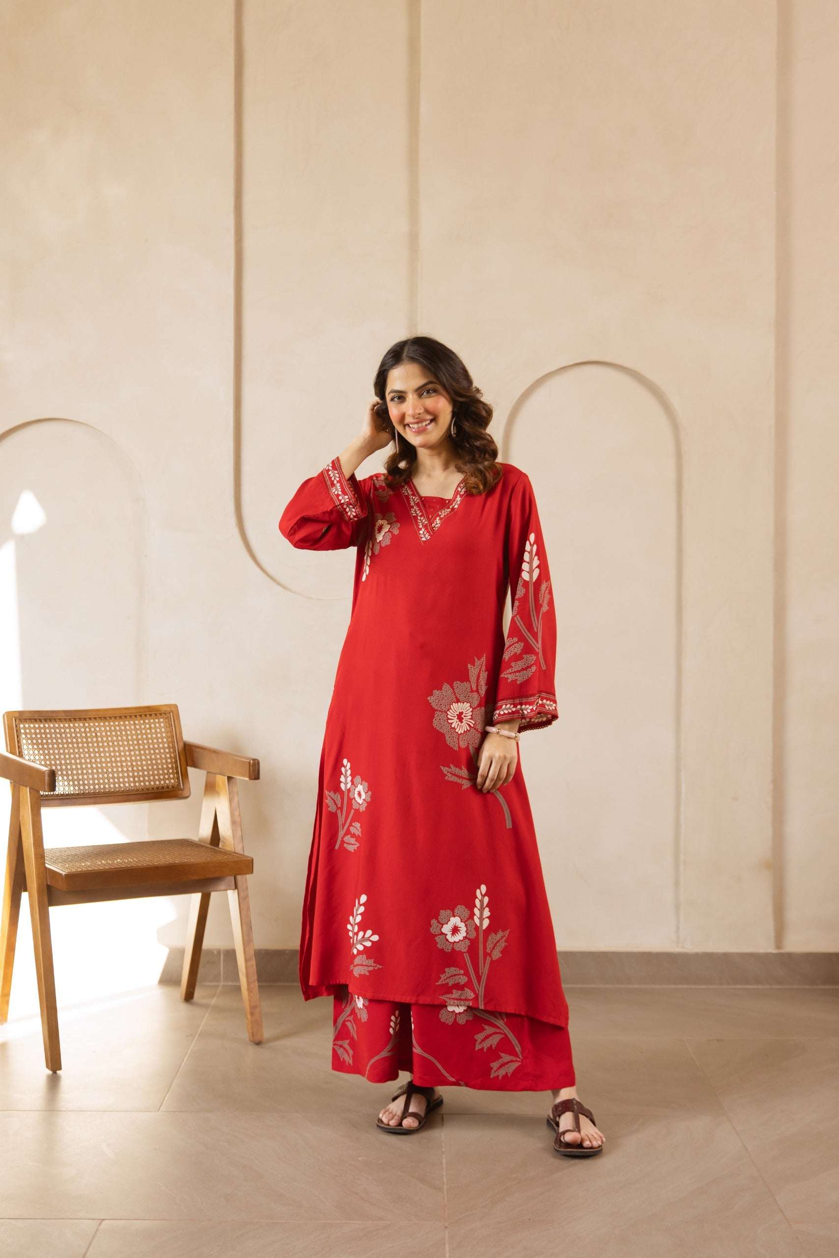 Tarini Midnight Red Floral Aura Kurta (set of 2)