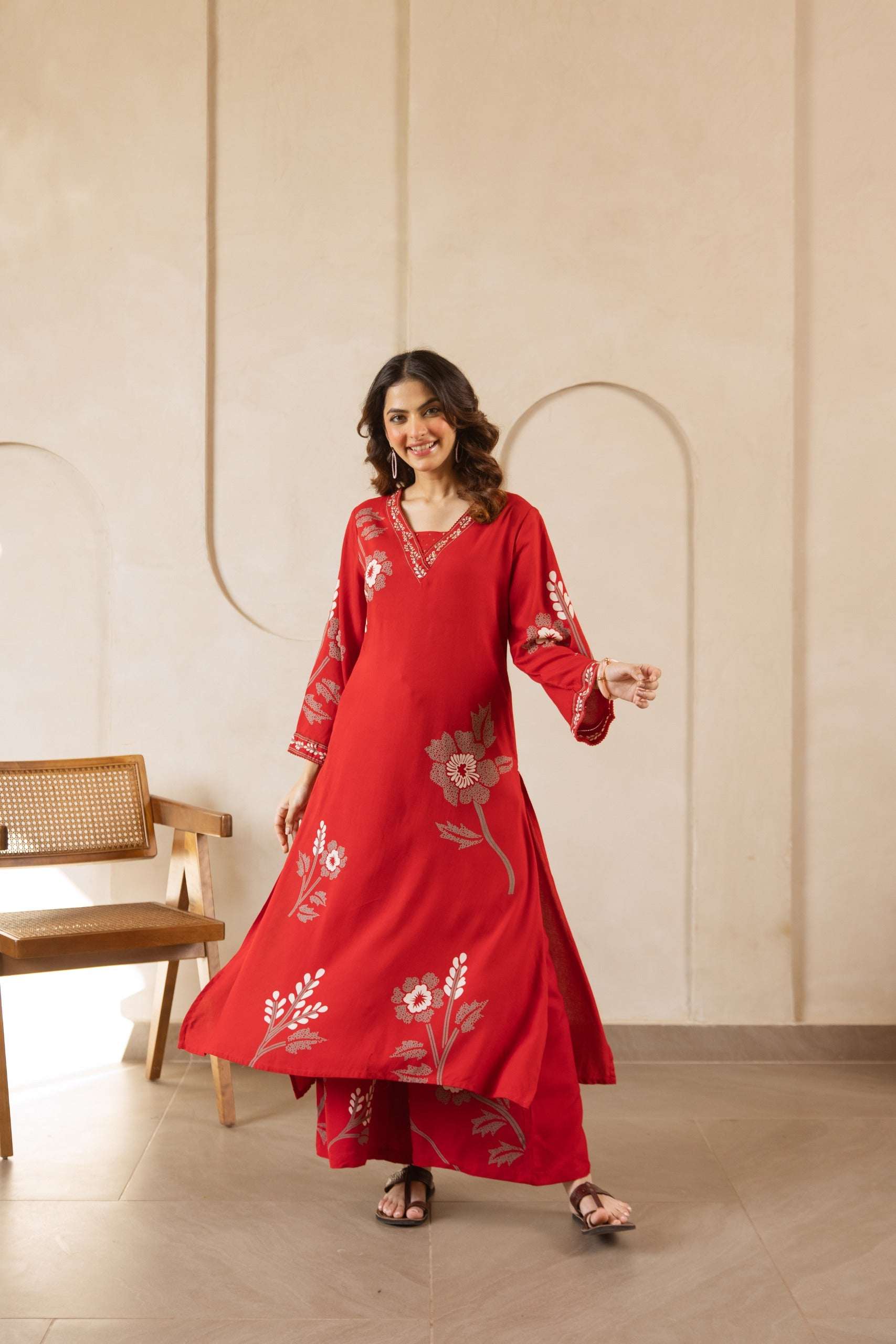 Tarini Midnight Red Floral Aura Kurta (set of 2)