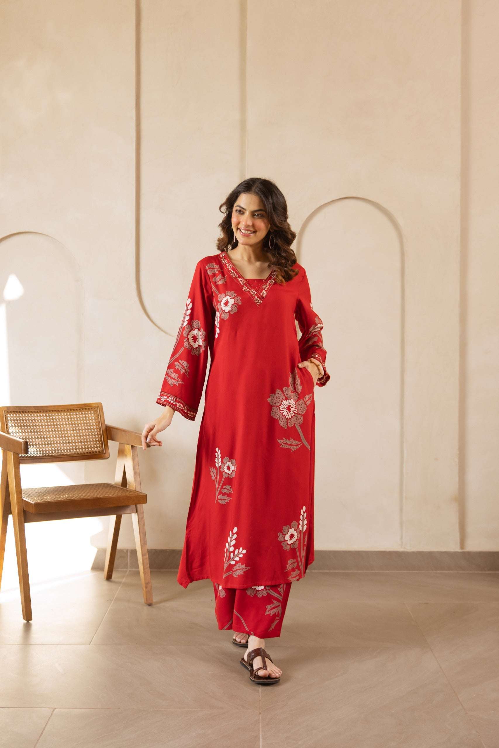 Tarini Midnight Red Floral Aura Kurta (set of 2)