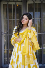 The sunflower set: Beautiful flared cotton anarkali suit set - Eraya