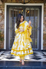 The sunflower set: Beautiful flared cotton anarkali suit set - Eraya