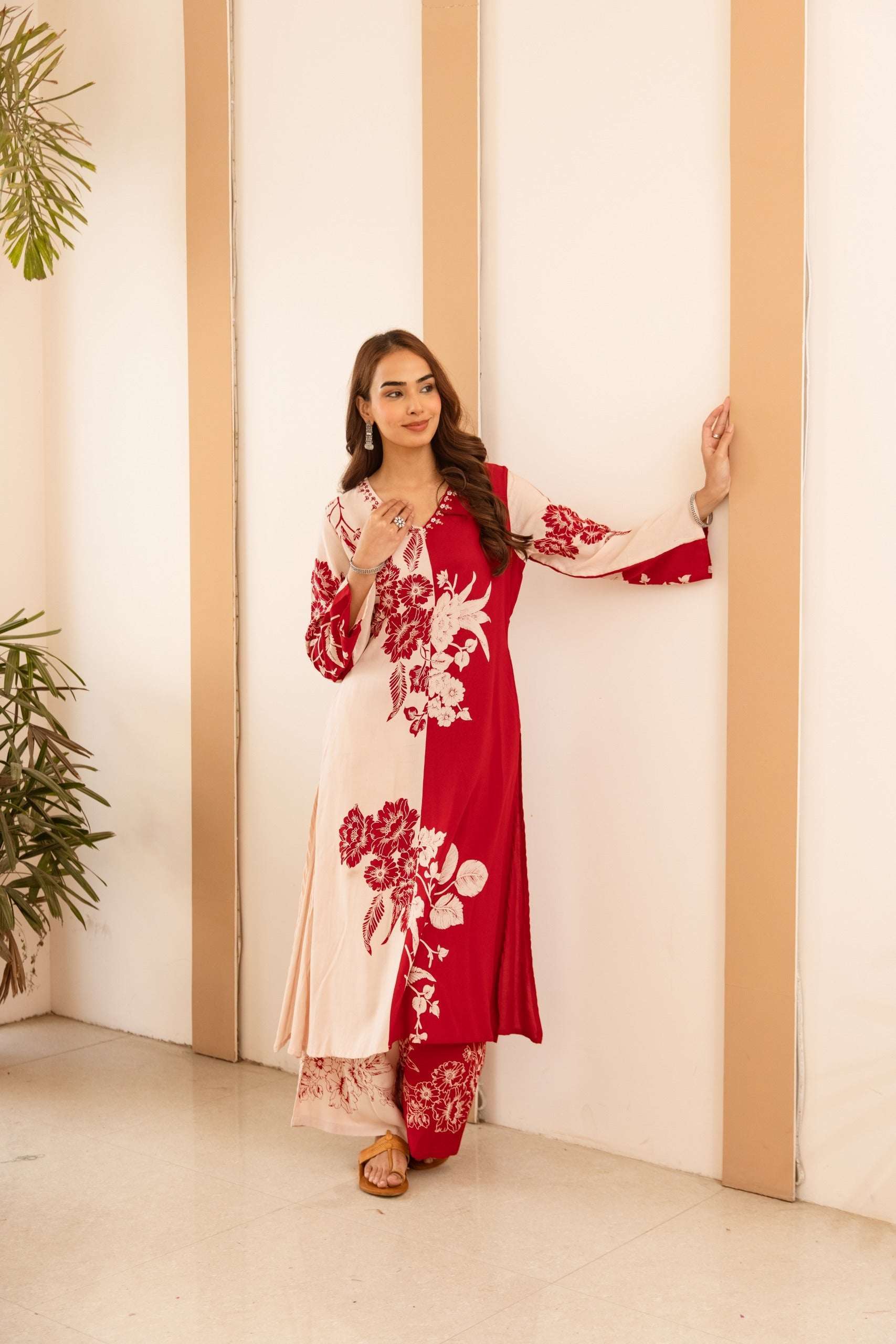 Tarini Scarlet Petal Kurta- Red (set of 2)