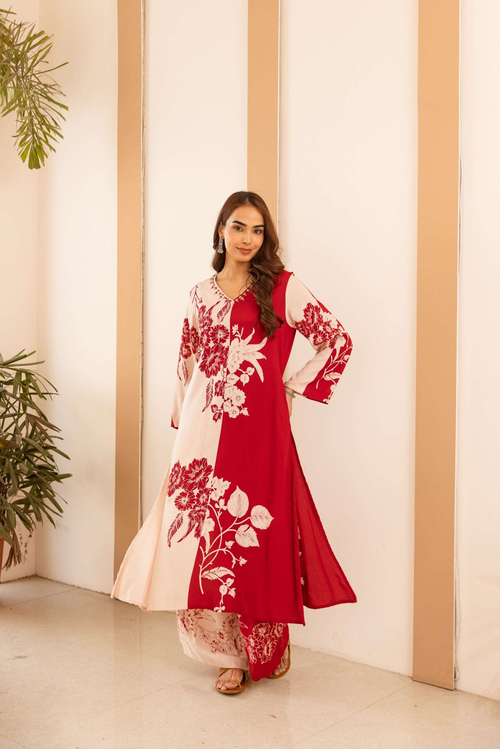 Tarini Scarlet Petal Kurta- Red (set of 2)