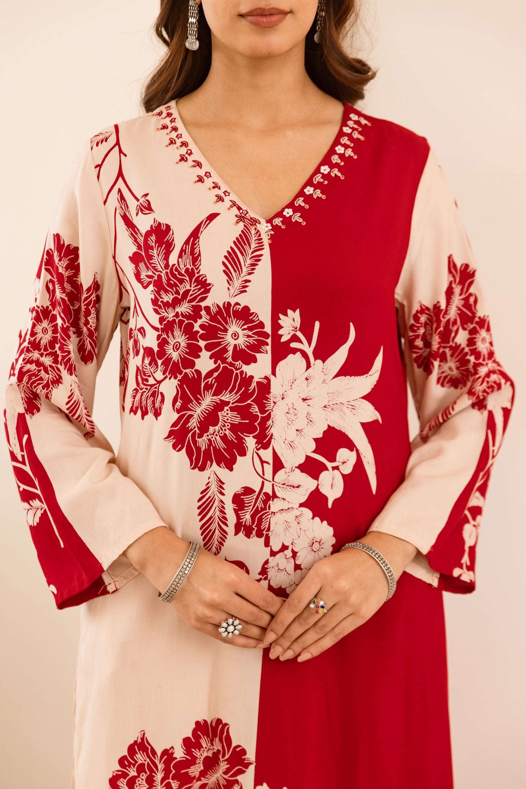 Tarini Scarlet Petal Kurta- Red (set of 2)