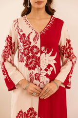 Tarini Scarlet Petal Kurta- Red (set of 2)