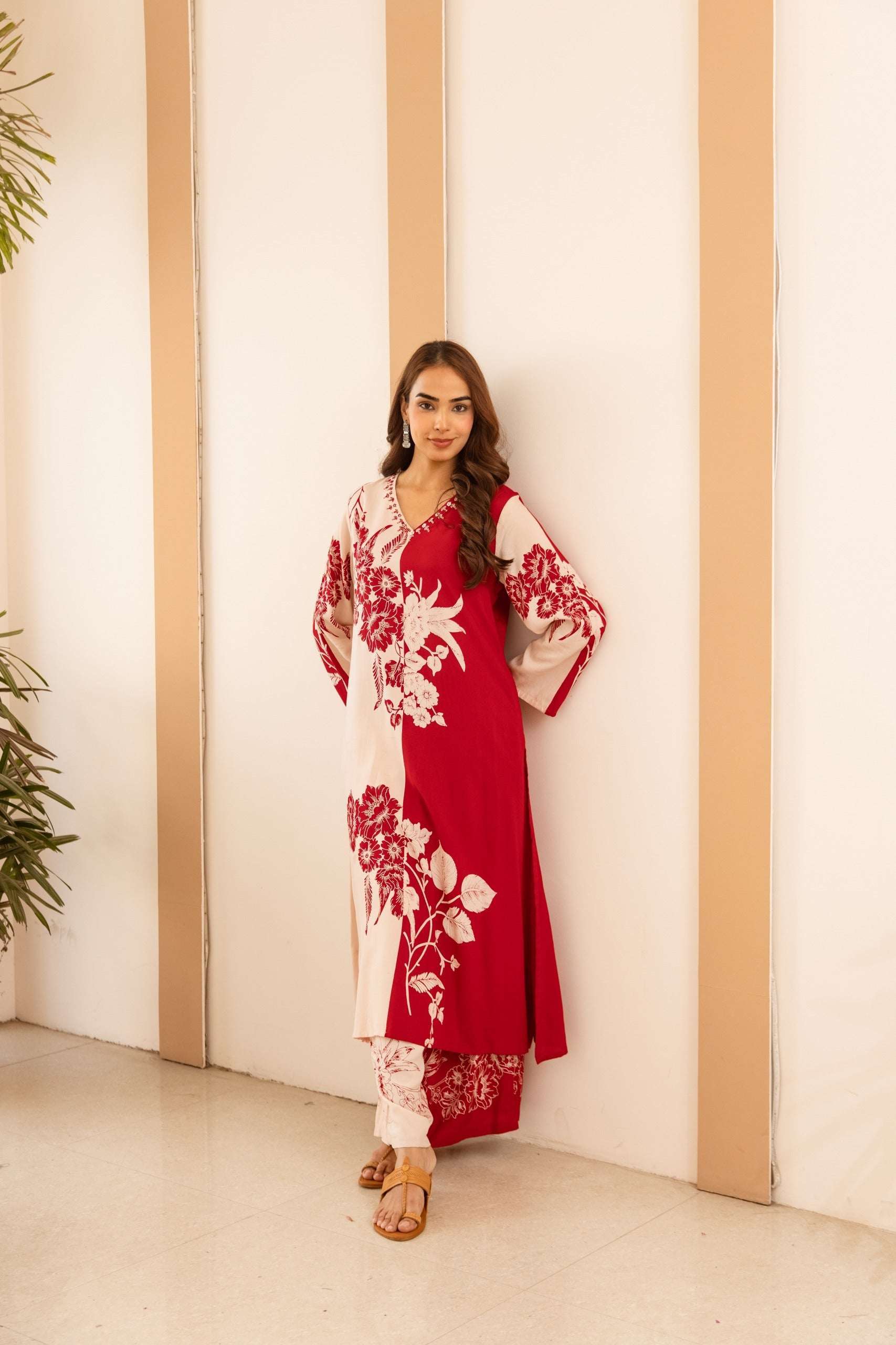Tarini Scarlet Petal Kurta- Red (set of 2)