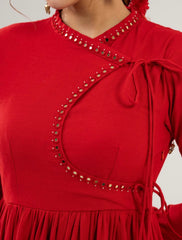 Laal-Gulnaaz cotton anarkali kurti (set of 3)