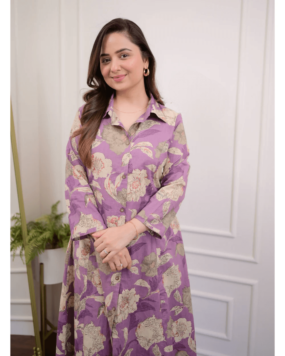 Purple rayon floral co-ord set with matching pants - Eraya