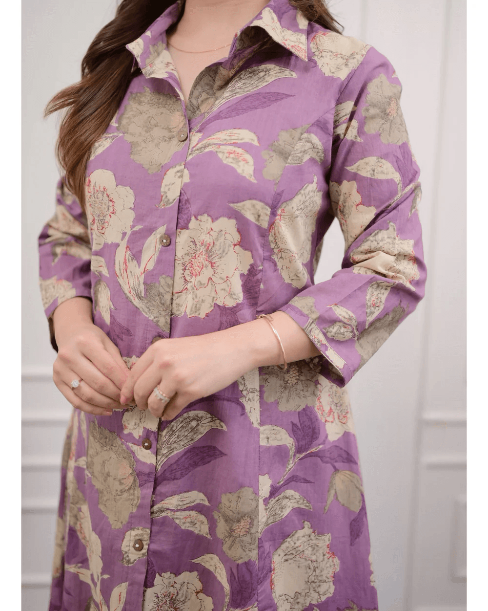 Purple rayon floral co-ord set with matching pants - Eraya