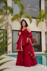 Royal tabby organza fabric short anarkali-plazo and dupatta set