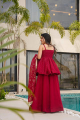 Royal tabby organza fabric short anarkali-plazo and dupatta set