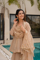 The beautiful golden tabby organza fabric kurti set