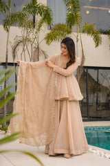 The beautiful golden tabby organza fabric kurti set