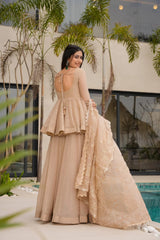 The beautiful golden tabby organza fabric kurti set