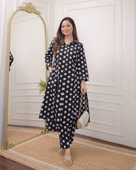 Black polka dots design beautiful cotton co-ord set - Eraya