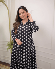 Black polka dots design beautiful cotton co-ord set - Eraya